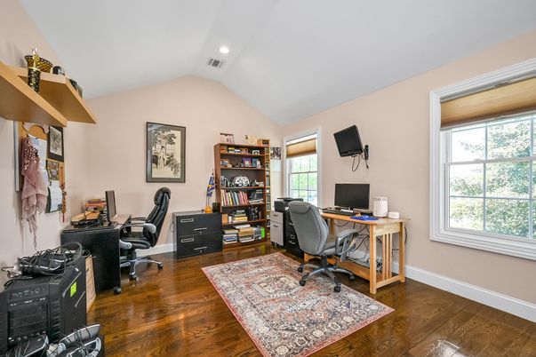 Home Office, Interior, Recessed Lighting, Wood Texture Flooring