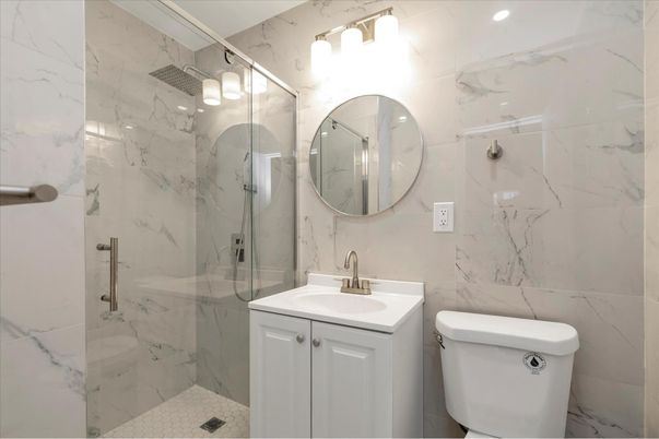Bathroom, Glass Shower, Interior, Marble Walls