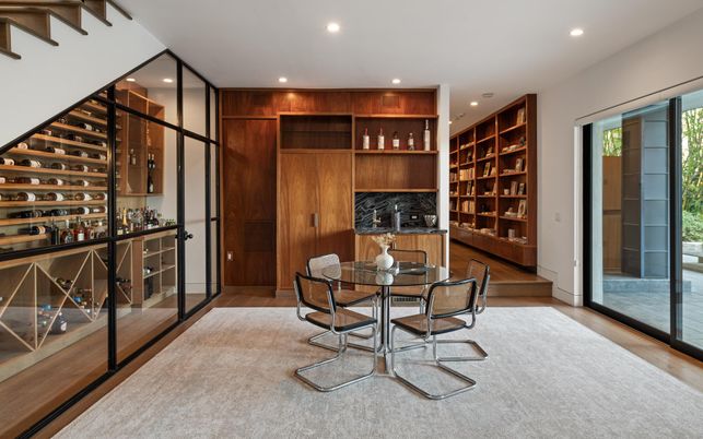 Dining room, Interior, Recessed Lighting, Wood Texture Flooring