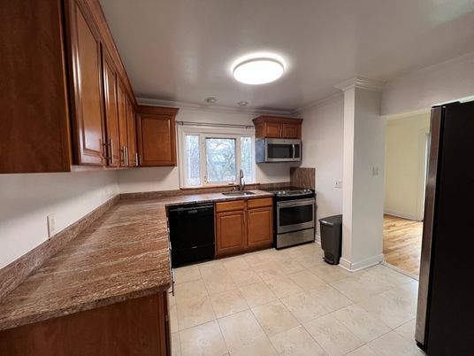 Interior, Kitchen, Stainless Steel Appliances, Wood Texture Flooring