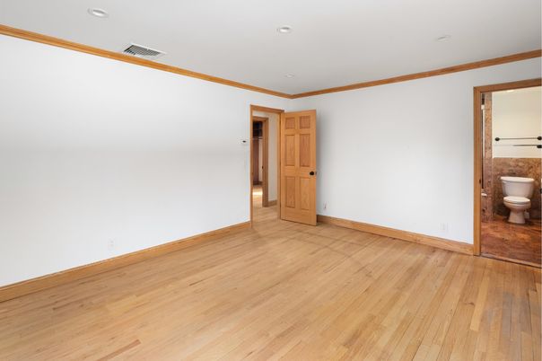 Bathroom, Empty room, Interior, Recessed Lighting, Wood Texture Flooring
