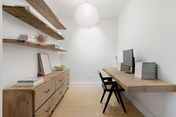 Home Office, Interior, Pendant Lights, Wood Texture Flooring