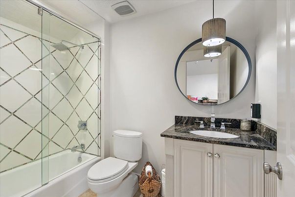 Bathroom, Glass Shower, Interior, Pendant Lights