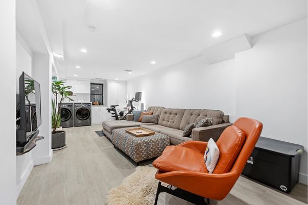 Interior, Living room, Recessed Lighting, Washer, Wood Texture Flooring