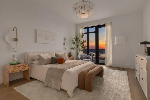 Bedroom, Chandelier, Interior, Wood Texture Flooring