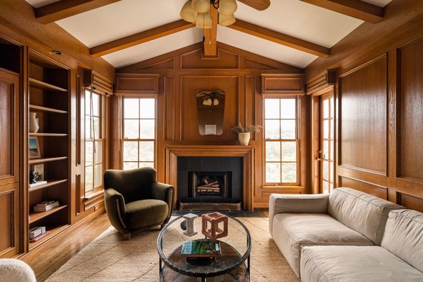 Fireplace, Interior, Living room, Wooden Beams, Wood Texture Flooring, Wooden Walls