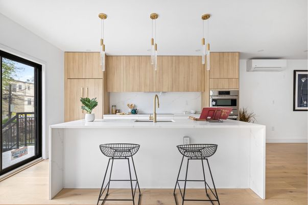 Interior, Kitchen, Pendant Lights, Stainless Steel Appliances, Wood Texture Flooring
