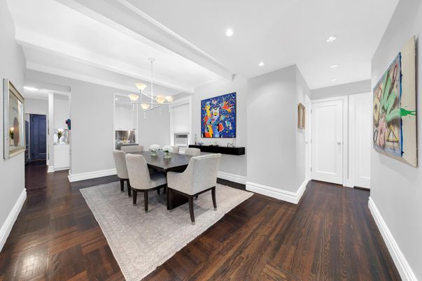 Dining room, Interior, Pendant Lights, Recessed Lighting, Wood Texture Flooring