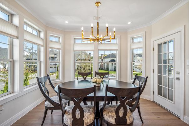 Chandelier, Dining room, Interior, Pendant Lights, Recessed Lighting, Wood Texture Flooring