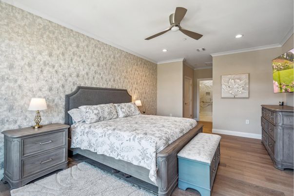 Bedroom, Interior, Recessed Lighting, Wood Texture Flooring