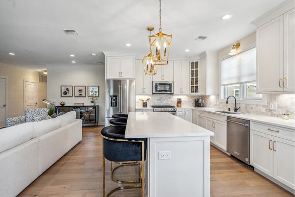 Interior, Kitchen, Living room, Pendant Lights, Recessed Lighting, Stainless Steel Appliances, Wood Texture Flooring