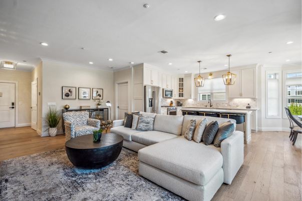 Interior, Kitchen, Living room, Pendant Lights, Recessed Lighting, Stainless Steel Appliances, Wood Texture Flooring