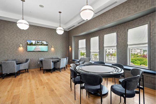 Dining room, Interior, Pendant Lights, Wood Texture Flooring