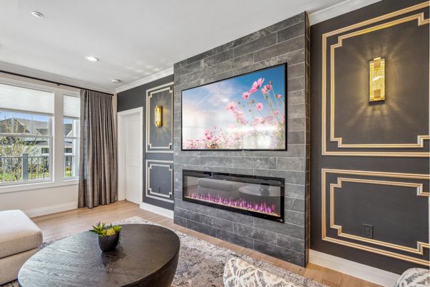 Fireplace, Interior, Recessed Lighting, Wood Texture Flooring