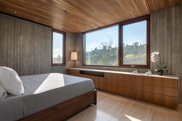 Bedroom, Interior, Recessed Lighting, Wooden Ceilings, Wood Texture Flooring