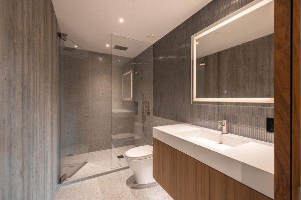 Bathroom, Glass Shower, Interior, Recessed Lighting
