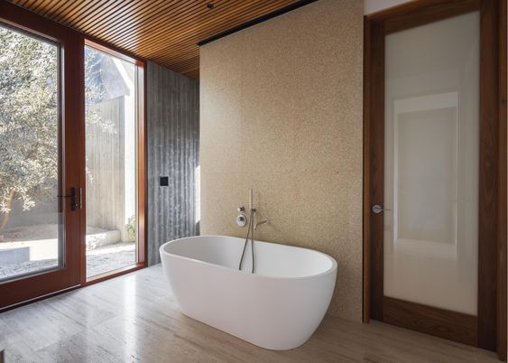 Bathroom, Free Standing Baths, Interior, Wood Texture Flooring