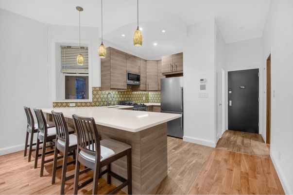 Interior, Kitchen, Pendant Lights, Recessed Lighting, Wood Texture Flooring