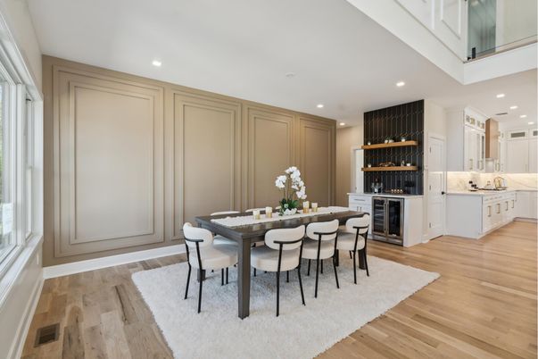 Dining room, Interior, Kitchen, Recessed Lighting, Wood Texture Flooring