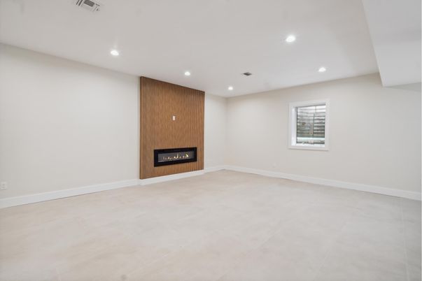 Empty room, Fireplace, Interior, Recessed Lighting