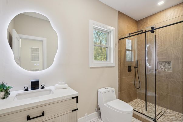 Bathroom, Glass Shower, Interior, Recessed Lighting