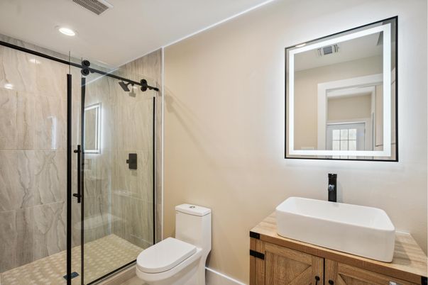 Bathroom, Glass Shower, Interior, Recessed Lighting