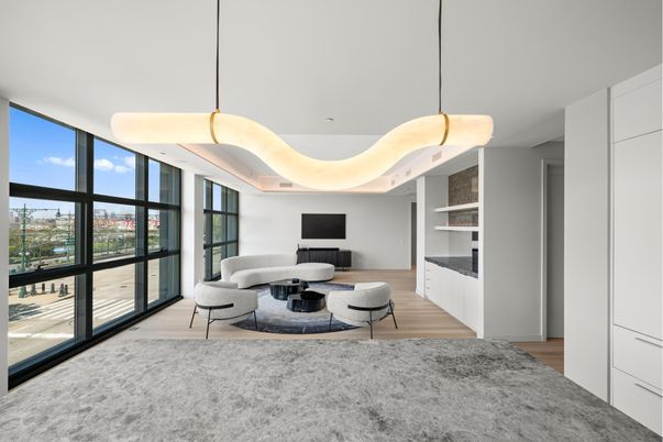 Interior, Living room, Pendant Lights, Wood Texture Flooring