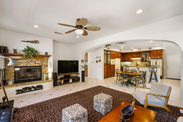 Dining room, Fireplace, Interior, Kitchen, Recessed Lighting