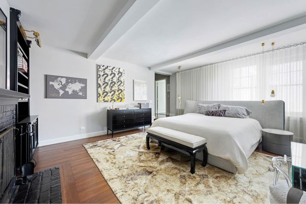 Bedroom, Fireplace, Interior, Wood Texture Flooring