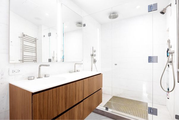 Bathroom, Glass Shower, Interior, Recessed Lighting