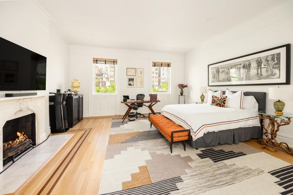 Bedroom, Fireplace, Home Office, Interior, Wood Texture Flooring