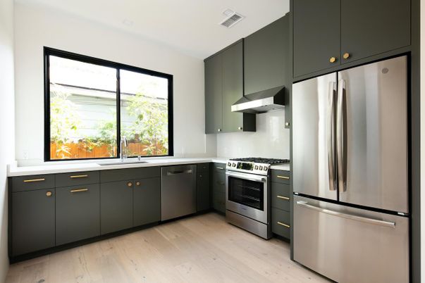 Interior, Kitchen, Stainless Steel Appliances, Wood Texture Flooring
