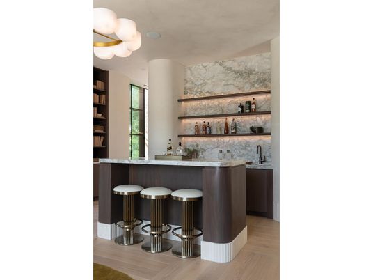 Interior, Marble Walls, Wood Texture Flooring