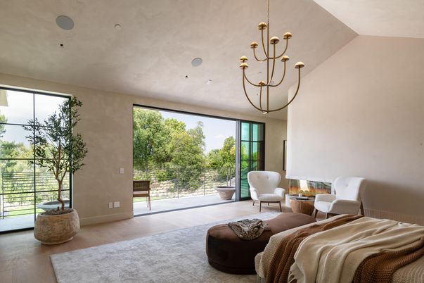 Bedroom, Chandelier, Interior, Wood Texture Flooring