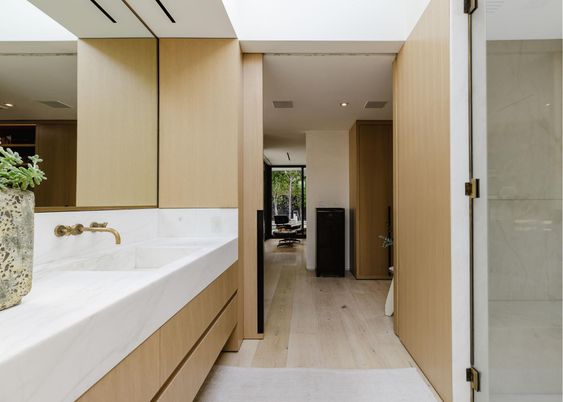 Bathroom, Interior, Recessed Lighting, Wood Texture Flooring
