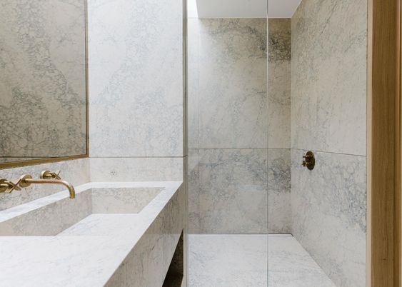 Bathroom, Glass Shower, Interior, Marble Walls