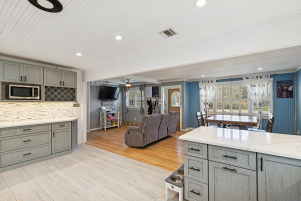 Dining room, Interior, Kitchen, Recessed Lighting, Wood Texture Flooring