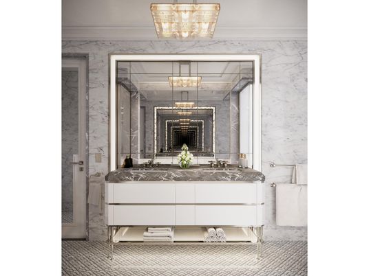 Bathroom, Chandelier, Interior, Marble Walls