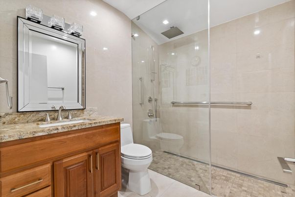 Bathroom, Glass Shower, Interior, Recessed Lighting
