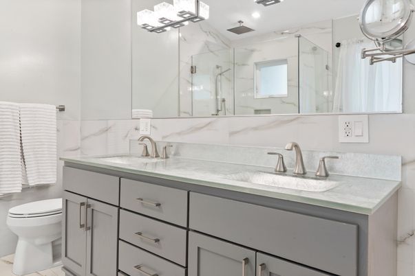 Bathroom, Glass Shower, Interior, Marble Walls, Recessed Lighting