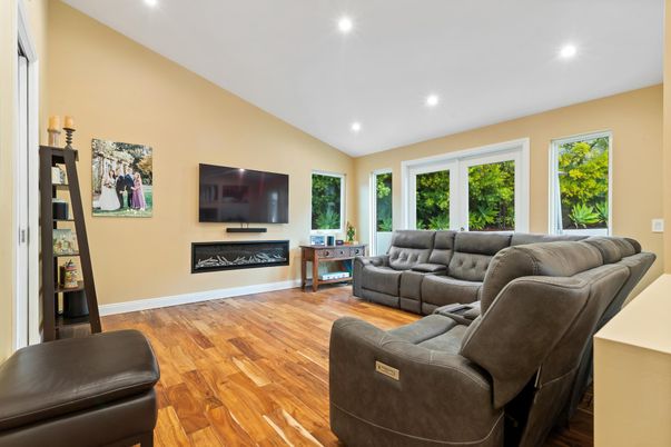 Interior, Living room, Recessed Lighting, Wood Texture Flooring