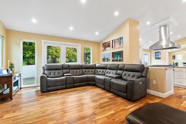 Interior, Kitchen, Living room, Recessed Lighting, Wood Texture Flooring