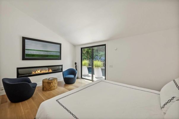 Bedroom, Fireplace, Interior, Wood Texture Flooring