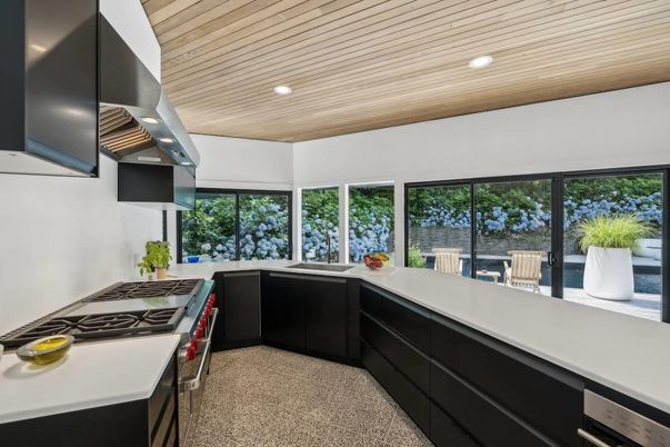 Interior, Kitchen, Recessed Lighting, Stainless Steel Appliances, Wooden Ceilings