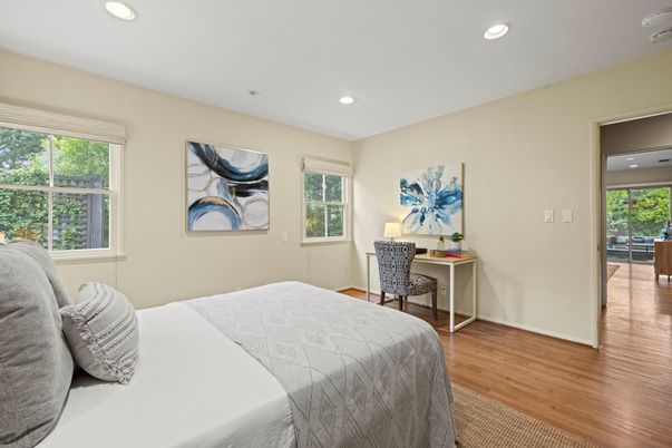 Bedroom, Home Office, Interior, Recessed Lighting, Wood Texture Flooring