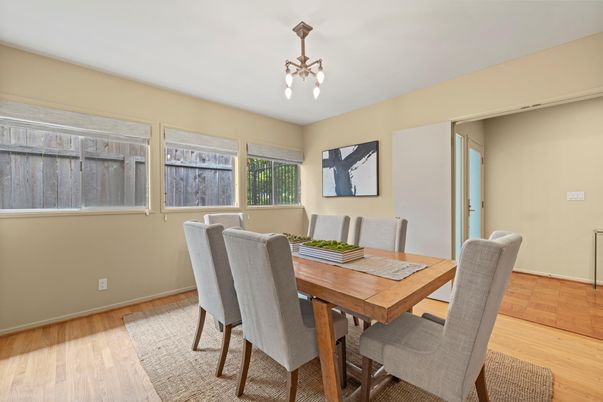 Dining room, Interior, Pendant Lights, Wood Texture Flooring