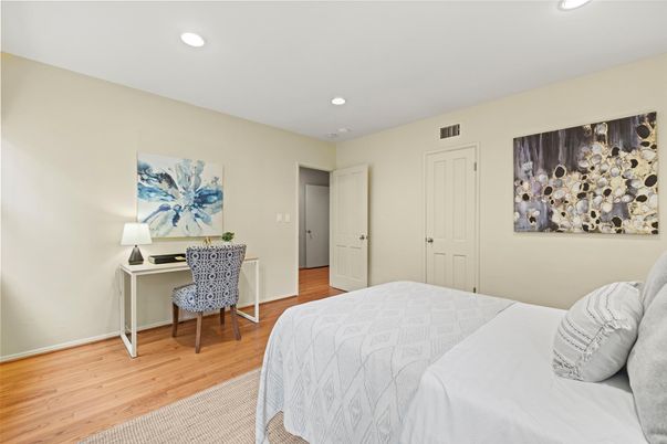 Bedroom, Home Office, Interior, Recessed Lighting, Wood Texture Flooring