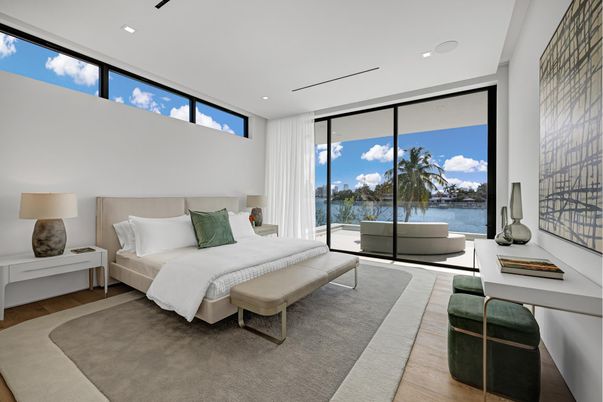 Bedroom, Interior, Recessed Lighting, Water, Wood Texture Flooring