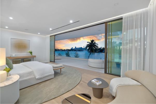 Bedroom, Interior, Recessed Lighting, Water, Wood Texture Flooring