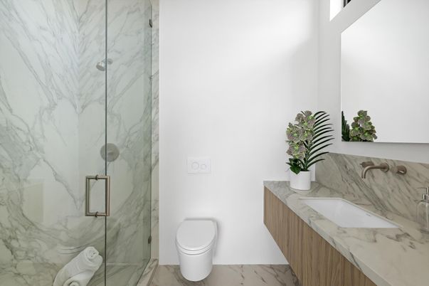 Bathroom, Glass Shower, Interior, Marble, Marble Walls
